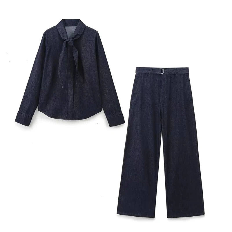 Aiertu  -  Autumn Winter Women High Waist With Belt Loops Pockets Wide Leg  Jeans Aiertu