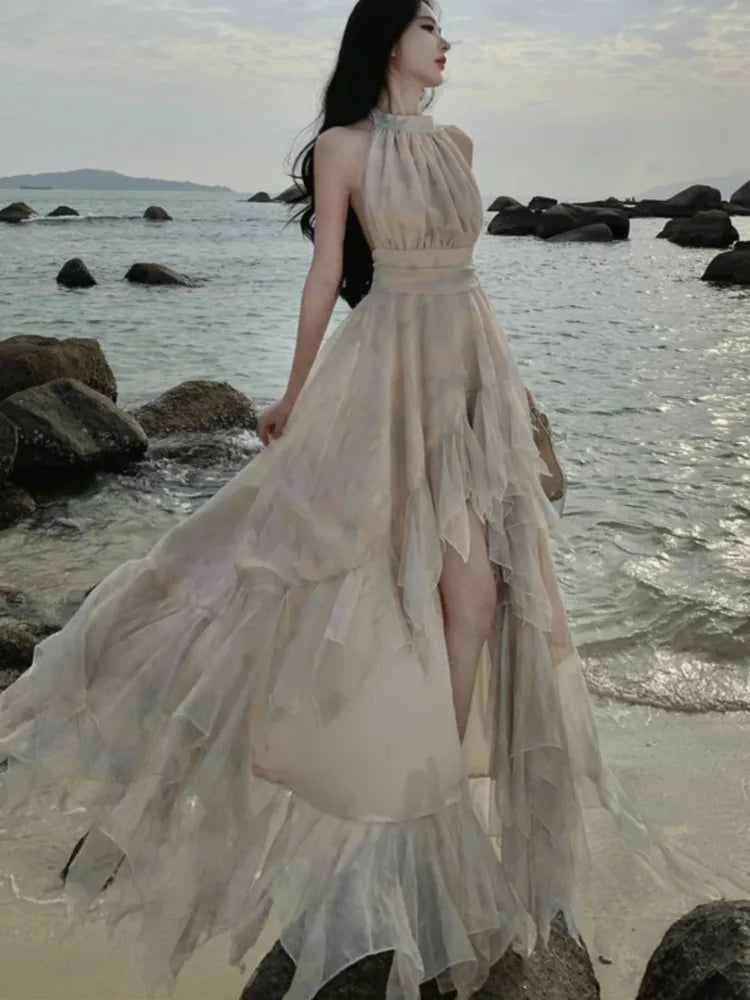 Aiertu  -  Vintage Irregular Party Dress for Women French Elegant Halter Birthday Prom Casual Vestidos Summer Holiday Chic Female New Robe Aiertu