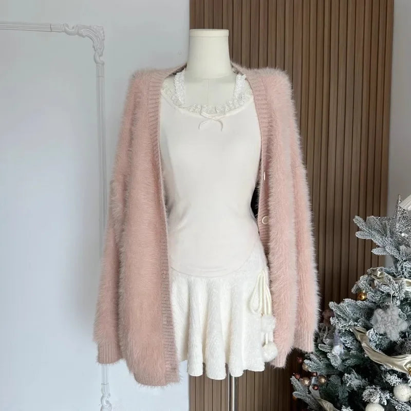 Aiertu  -   party look snspos Mini Skirts Women Lovely Pure Autumn Party Chic Korean Style Popular Lace-up Design College Falda Streetwear Cozy Casual Clothes Aiertu
