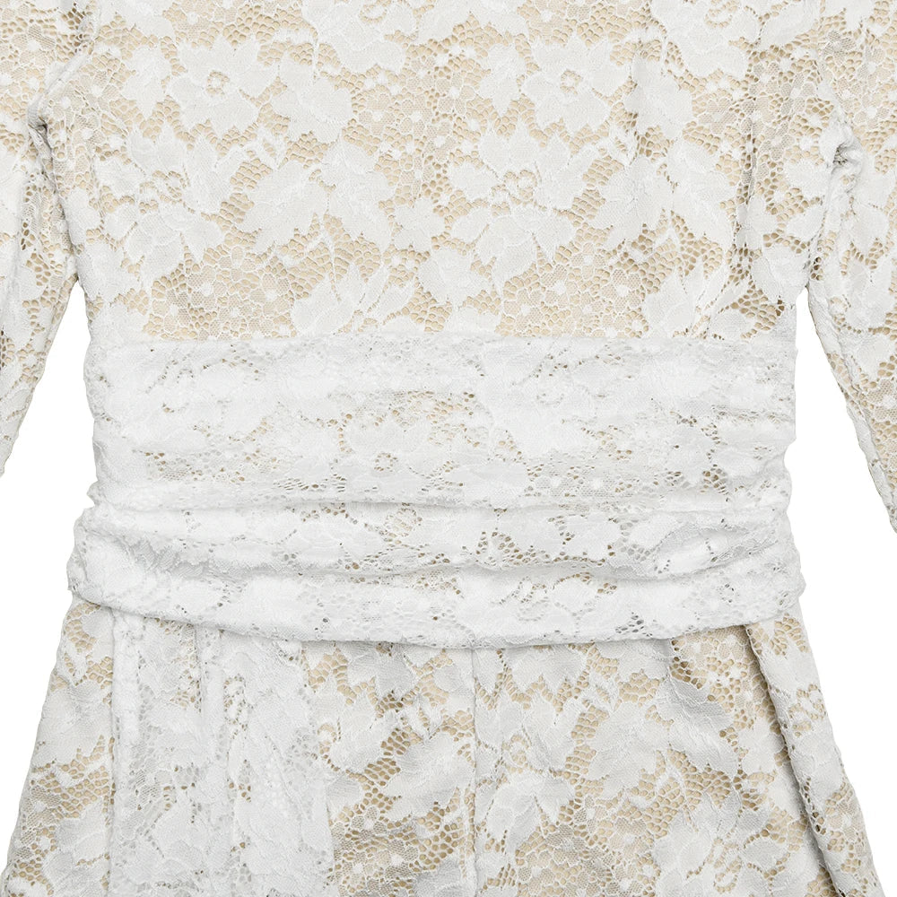 Aiertu  -  Temperament Long Sleeved Lace Patchwork Playsuit Women Fashion Round Neck Lace Up Tight Jumpsuit Summer New Rompers 2026 Aiertu