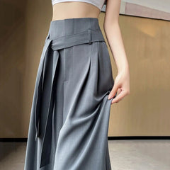 Aiertu  -  Fashion Women Wide Leg Pants Thin Summer High Waist Solid Color Trousers Ladies Elegant Lace-up  Drape Temperament Street Pants Aiertu