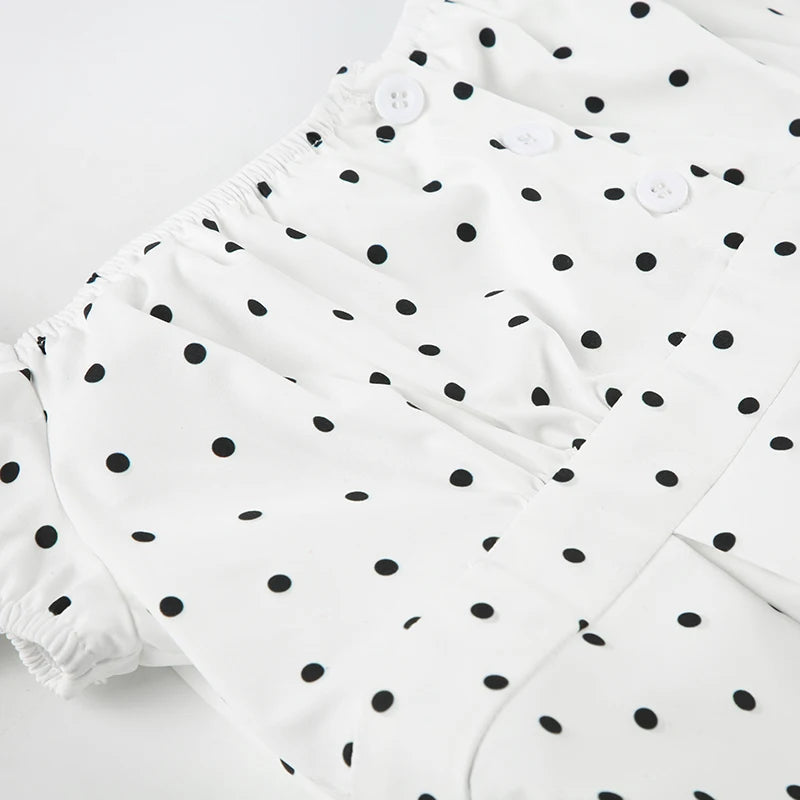 Aiertu  -  Simple Polka Dot Print Square Neck Women T-Shirts Slim Fit Ruffles Fashion Sweet Casual Design Blouses Aiertu