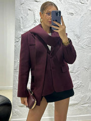Aiertu  -  Fashion Woolen Blazer Jacket With Scarf Women's Loose Solid Pockets Long Sleeve Suits Coat Office Lady Versatile Outwear Aiertu