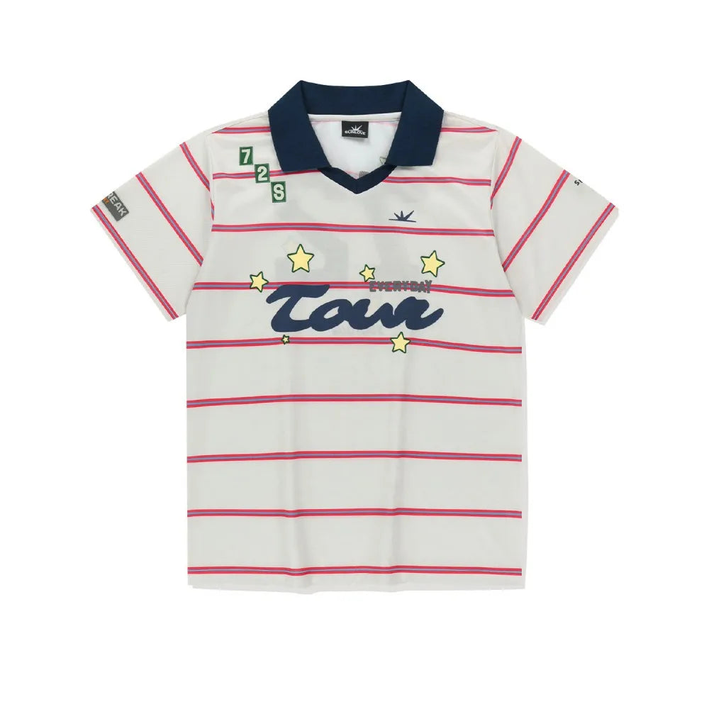 Aiertu  -  Summer All Match Streetwear Star Letter Printed Striped V-neck Jersey Loose Short Sleeved T-shirt Cool Y2k Top Graphic T Shirts Aiertu