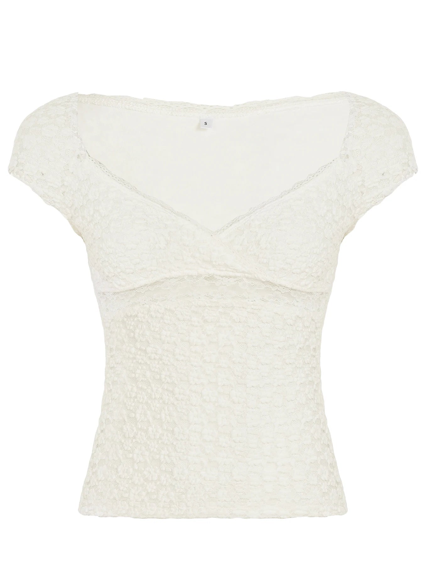 Aiertu  -  Solid Lace Crop Tops Cute Coquette Square Collar Short Sleeve Slim-fitting T-shirts for Women Summer Casual Skinny Tees Aiertu