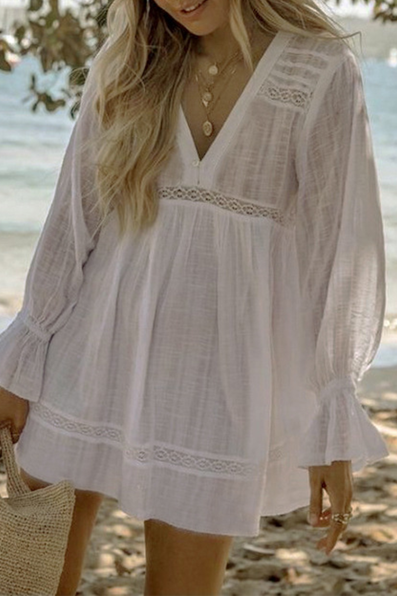 Aiertu  -Casual Vacation Solid Color Patchwork See-Through Swimwears Cover Up aiertu