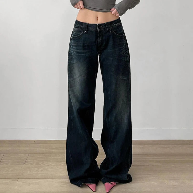 Aiertu  -   Grunge Aesthetic Baggy Jeans Fashion High Street Retro Harajuku Loose Denim Pants Korean Casual Y2K Wide Leg Trousers Aiertu