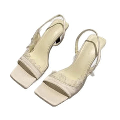 Aiertu  -  Square Toe Women Sandals High Heels Shoes Lace Slingback Elegant Shoes Trend Summer Pumps Dress Slippers Designer Sandalias Aiertu