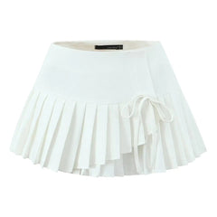 Aiertu  -  Y2K Style Cool Girl Cross Slit Asymmetrical Pleated Mini Skirts Women Side Zipper Low Waist Sports Skirts Gray Black White Aiertu