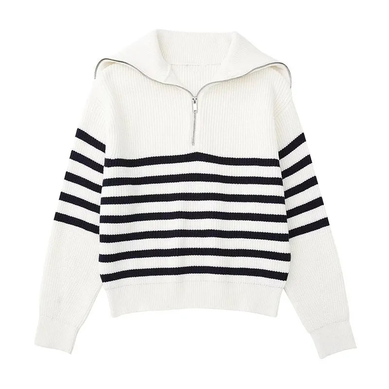 Aiertu  -  Striped Knitwear Women Sweaters  New Half Zipper Laple Thicken Casual Fashion Women Pulovers Autumn Winter Fashion Lady Knitwear Aiertu