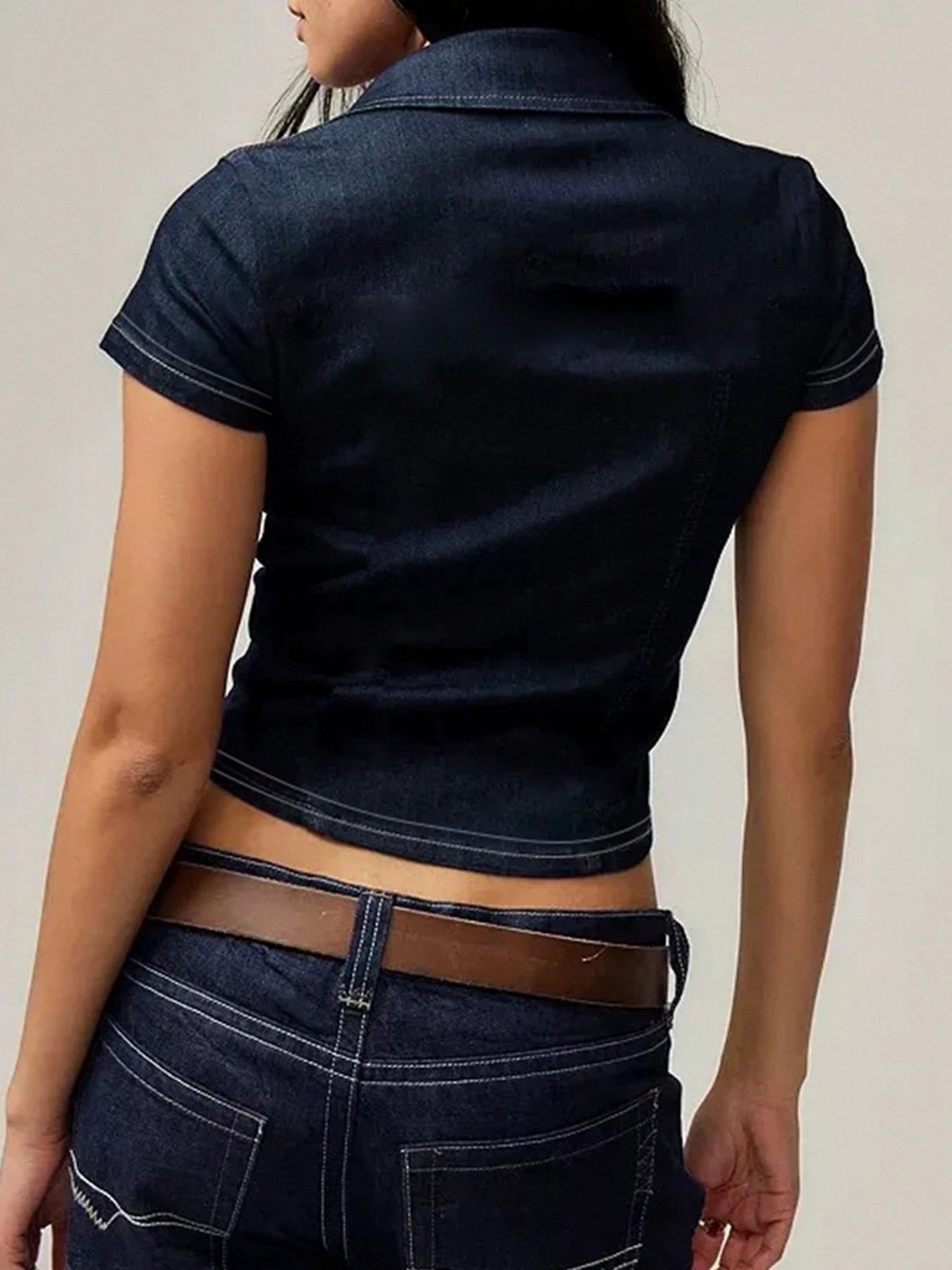 Aiertu  -  Vintage 2000s Skinny Denim T Shirt Summer Harajuku Short Sleeve Button-up Slim-fitting Crop Tops Women Casual Streetwear Aiertu