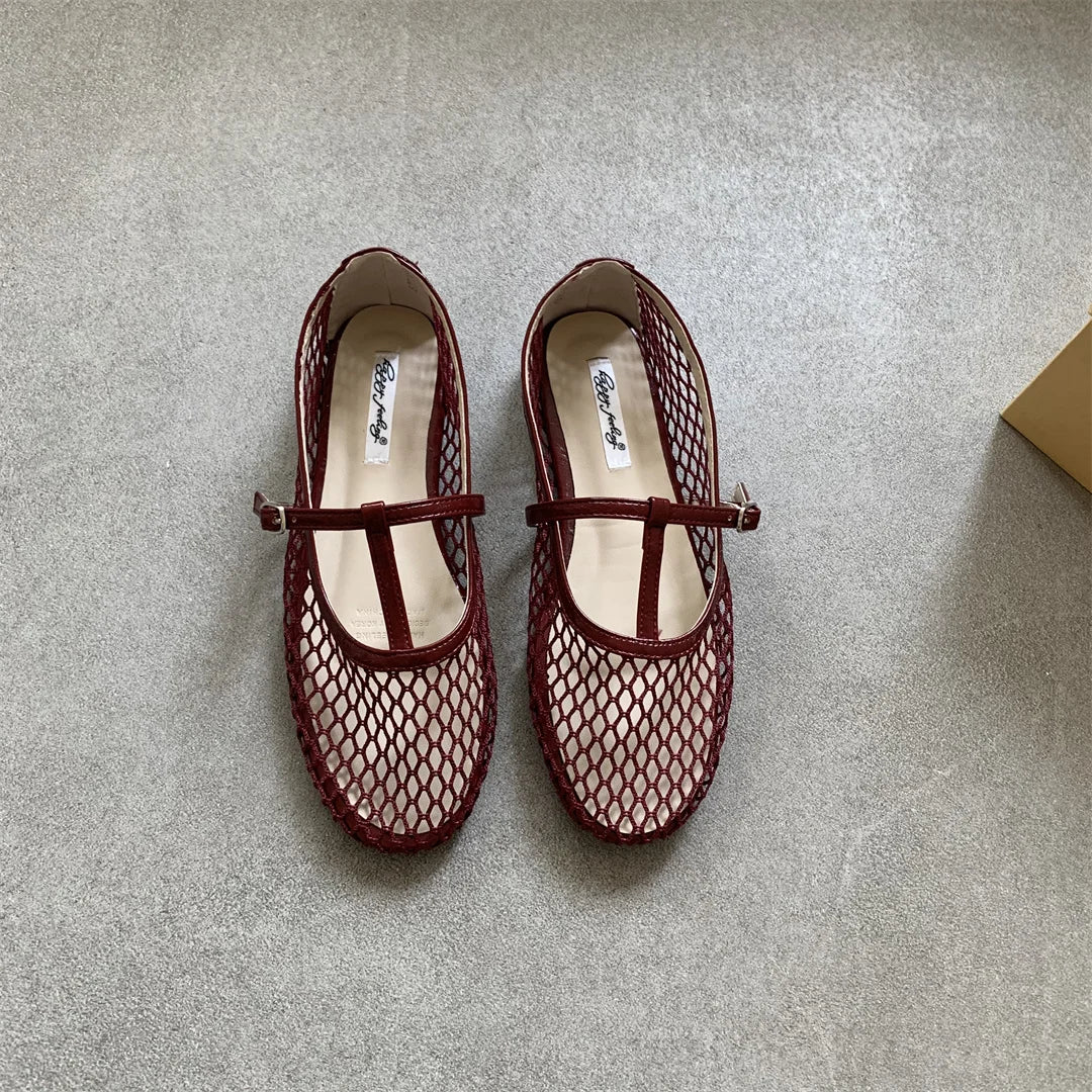 Aiertu    -  Summer Designer Cosy Mesh Heels Women Flat Shoes Fashion Round Toe Buckle Strap Casual Outdoor Dress Sandals Aiertu