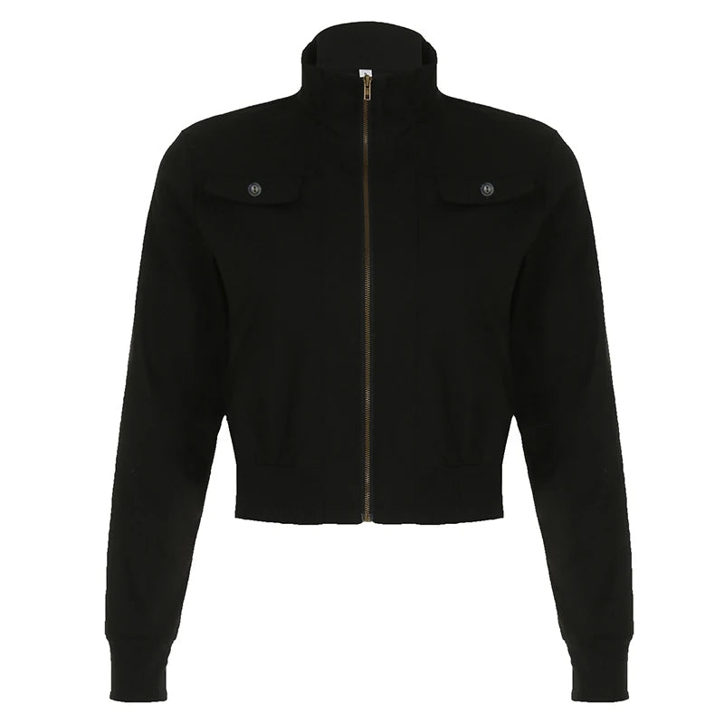 Aiertu  -  Gothic Y2K Women Crop Jacket Fashion High Street Long Sleeve Zipper Coat 2000s Vintage Casual Outwear Workwear Style Aiertu