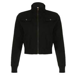 Aiertu  -  Gothic Y2K Women Crop Jacket Fashion High Street Long Sleeve Zipper Coat 2000s Vintage Casual Outwear Workwear Style Aiertu