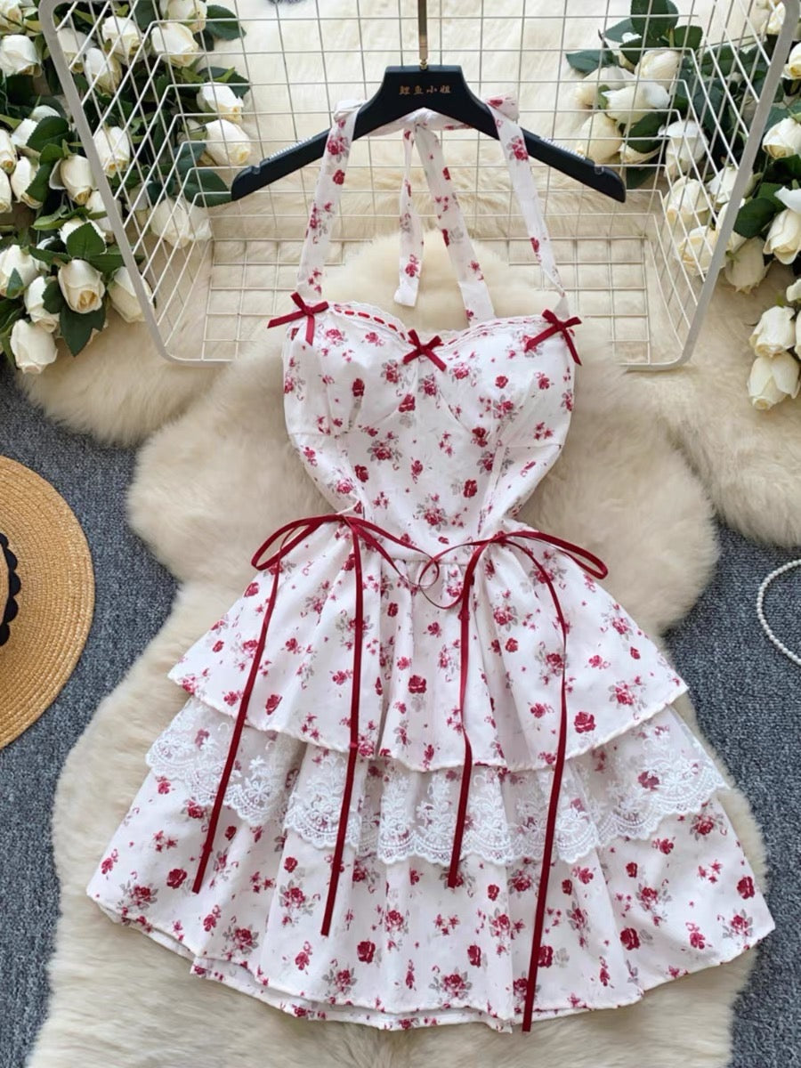 Aiertu  Cherry Bird Red Ribbon Coquette Dress Aiertu