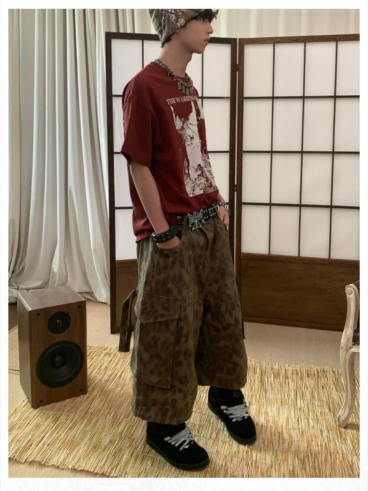 Aiertu  -  Women's Leopard Print Camouflage Capris Unisex Loose Shorts Summer Street Style Young Girl Casual Bottom Female Calf-length Pant Aiertu