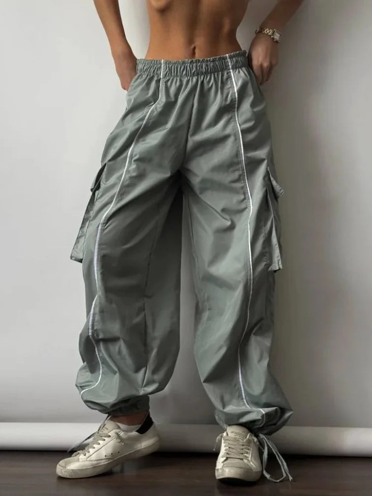 Aiertu  Y2k Aesthetic Streetwear Cargo Pants Women American Retro Harajuku Casual Solid Baggy Trousers Oversized Sweatpants Aiertu