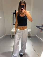 Aiertu  -  Casual Baggy Pants Women High Waist Wide Leg Straight Drawstring 2025 Summer Trouser Low Waist Striped Holiday Street Pants Aiertu