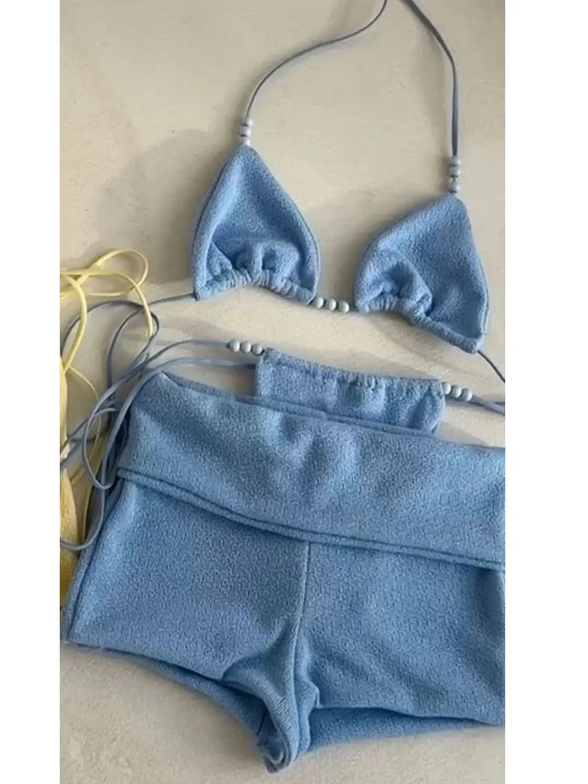 Aiertu  -  Bikini with Pants Swimwear Women Sexy Halter Tie Knot Two-Piece Bikini Set Soild Swimsuit Shimmer Bathing Suit Summer Aiertu