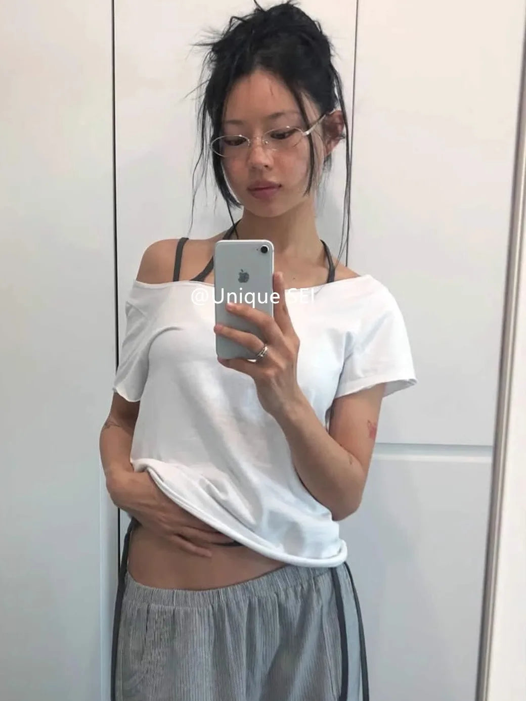 Aiertu  -  Korean Simple Ribbon Halter Vest + Wing Print Short Sleeved T-shirt Fashion Spicy Girl Slim Fit Streetwear 2 Pcs Set Women Suits Aiertu