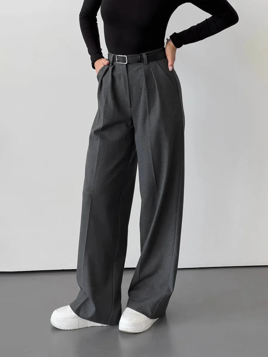 Aiertu  -  Spring Summer New Slim Fit Straight Leg Pants Women's Design High Waist Trousers Simple Office Lady Chic Suit Pants Aiertu