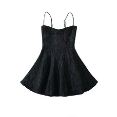 Aiertu  -  Vintage Jacquard Sling Sexy Dress For Women Thin Straps O Neck Low Waist A-line Mini Dresses Female Lace Up Back Summer Robe Aiertu