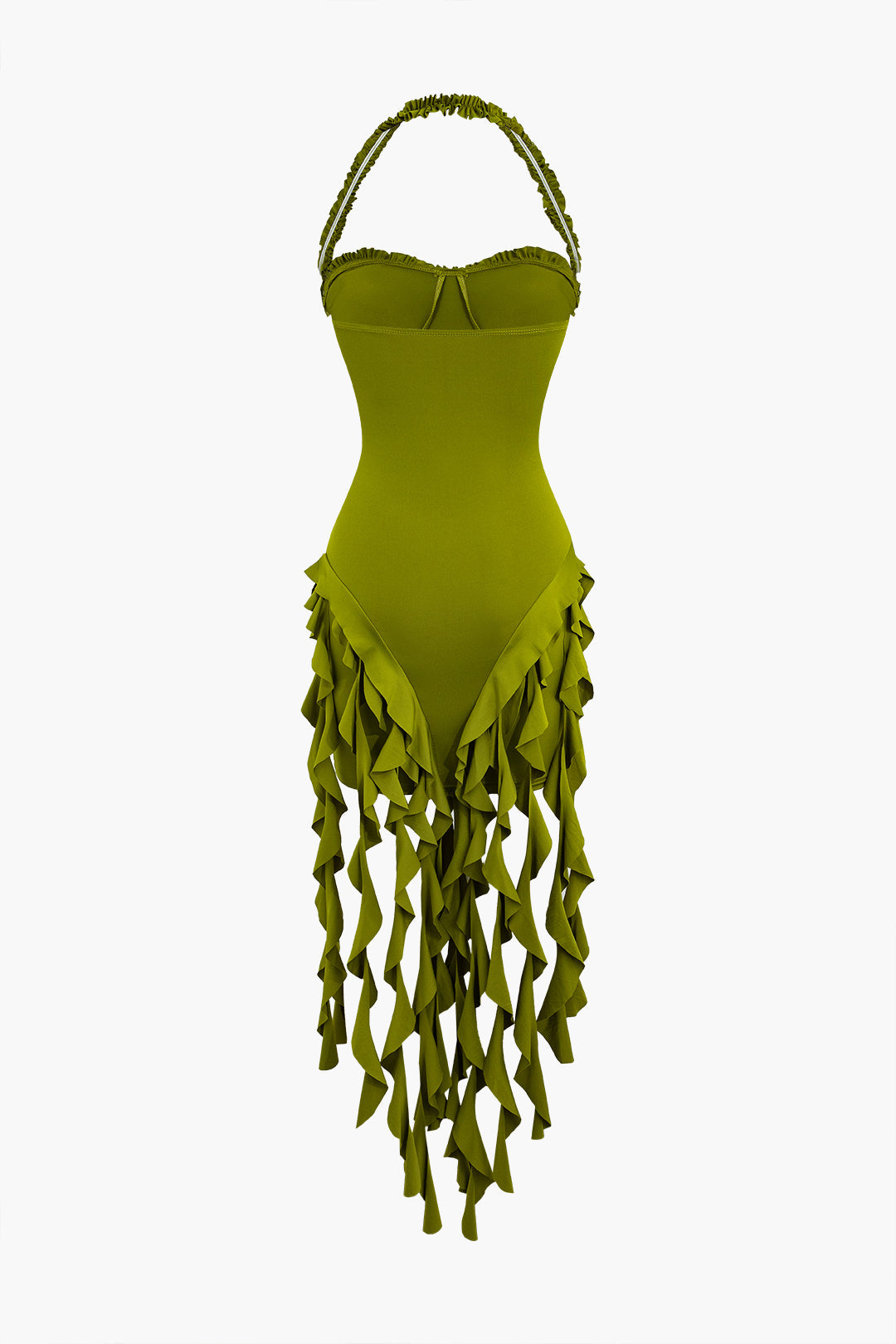 Aiertu  Ruffle Tassel Halter Bustier Mini Dress Aiertu