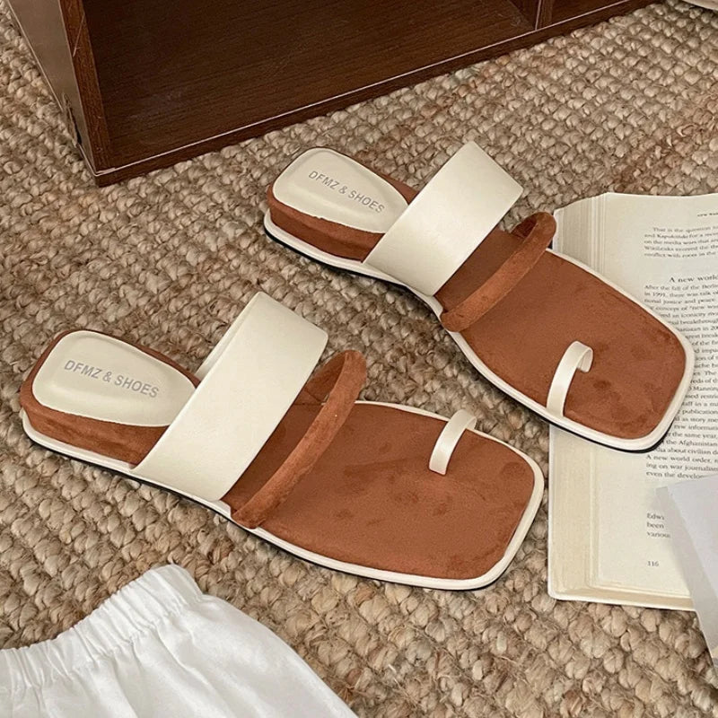 Aiertu  -  Summer Korean Style Flat Slippers New Square Head Lady Slippers Casual Outdoor Soft Non-slip One-word Cool Women Slippers Aiertu