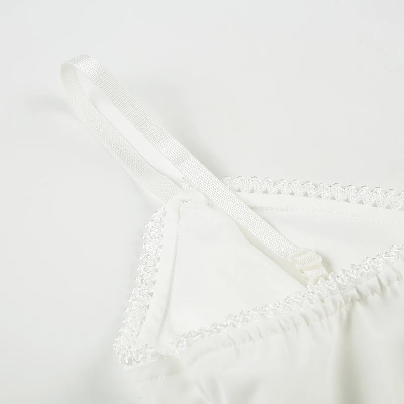 Aiertu  -  Solid Fold Texture Bow Sexy Camisole Deep V-neck Casual Streetwear All-match White Summer Top Chic Vintage Vest Aiertu