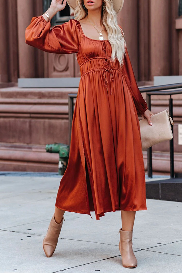 Aiertu  -  Elegant Solid Frenulum Fold U Neck A Line Dresses Aiertu