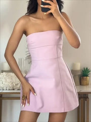 Aiertu  -  Pink Mini Tube Top Dress For Women Sexy Off Shoulder Slim Bow Backless Short Dresses Street Casual Party Fashion Dress Aiertu