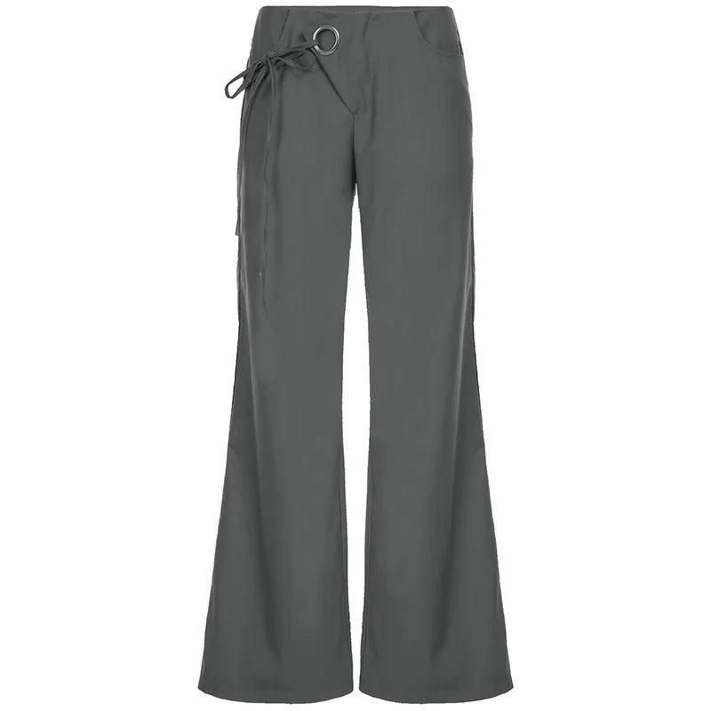 Aiertu  -  Lace-up Low Rise Baggy Pants New Arrivals 2025 Woman Gray Black Wide Leg Trousers Elegant Clothes P77-DA40 Aiertu