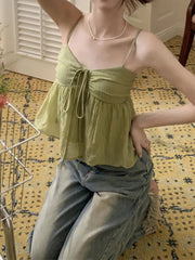 Aiertu  -  Women's Bow Tie Chiffon Suspender Vest Summer New Korean Version Sweet Loose Fitting Women Fashionable Off Shoulder Short Top Aiertu