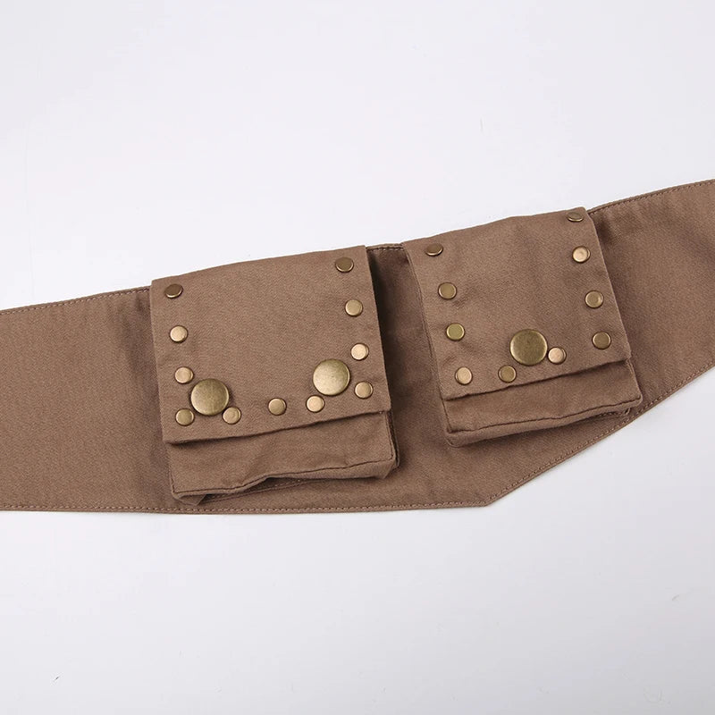 Aiertu  -  Harajuku Brown Buttons Vintage Female Belts Pockets Y2K Grunge Bum Bag Waistband Accessories Wide Sashes Outfits Aiertu