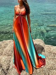 Aiertu  -  Fashion Panelled Dress Women Hollow Out Sling Backless A-line Floor-length Dresses Female 2025 Spring Summer Vacation Lady Robe Aiertu
