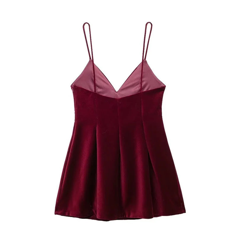 Aiertu  -  Sexy Wine Red Velvet Sling Mini Dress for Women V-Neck Backless Slim A-line Dresses Merry Christmas Party Vestidos Aiertu