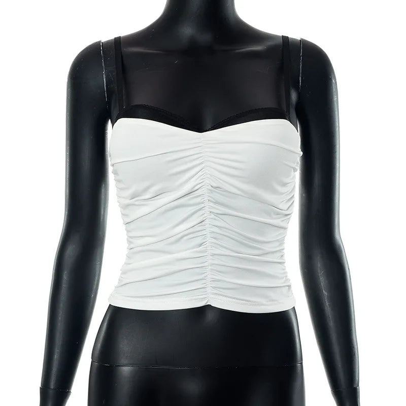 Aiertu   -  Ruched Strapless Crop Top White Basic Top With Straps Summer Clothing Cami Top Sleeveless Backless Women's Vest Camisole Cropped Aiertu