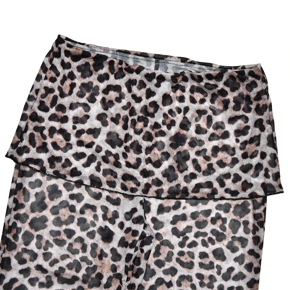 Aiertu  -  Sexy See Through Print Leopard Mesh Women Pant High Waist Flare Pant Female Spring Loose Casual Vacation Party Beachwear Aiertu