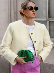 Aiertu  -  layered look inspo Casual Jackets Women Slim Round Neck Single Breasted Long Sleeves Coats Female Autumn Winter Fashion Solid Outwears Lady Aiertu