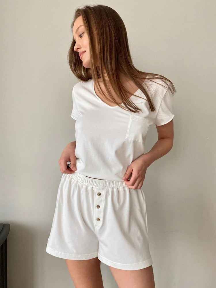 Aiertu  -  Pajamas for Women Homewear V-neck T Shirt ï¼?Shorts 2 Pieces Sets Women Outfits Girls Sleepwear Underwear Aiertu