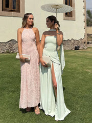 Aiertu  -  Elegant Off Shoulder Prom Gowns 2026 Pink Jacquard Slim Fit Maxi Dresses For Women Summer Evening Party Robes Sleeveless Halter Aiertu