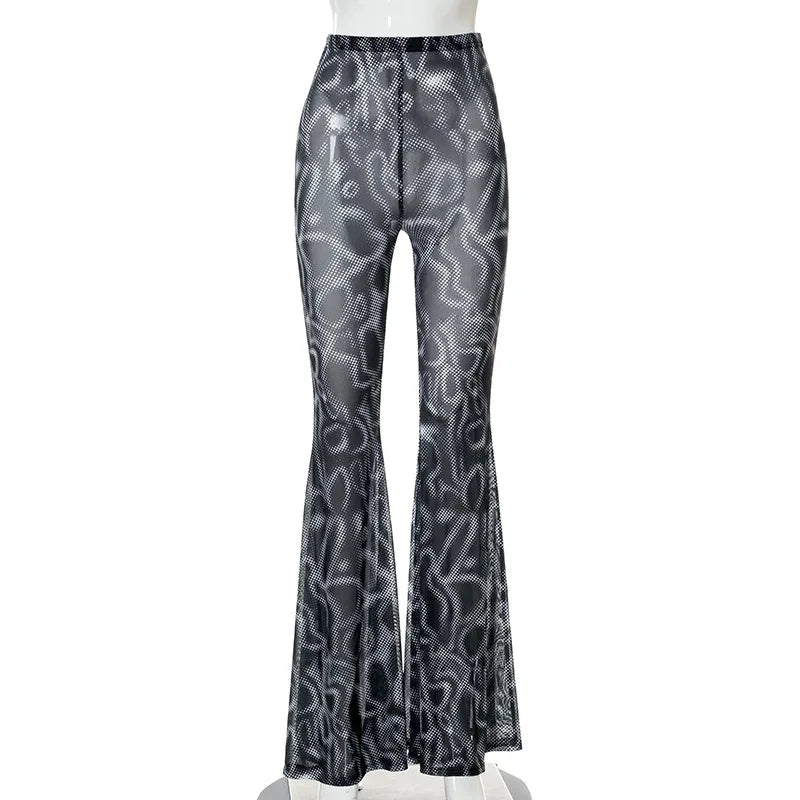 Aiertu  -  Mesh Printed Y2k Pants Women See Through Loose High Waist Casual Long Pant Summer Street Fashion Bottoms For Woman Aiertu