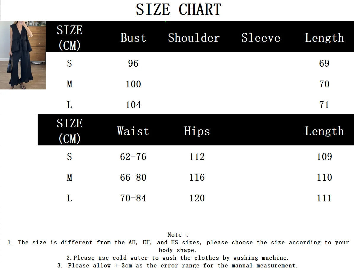 Aiertu  -  Black Elegant Summer Suits For Women New V Neck Lace-up Sleeveless Tank Top+Ruffle Trouser Fashion Casual Pants Sets 2 Piece Set Aiertu