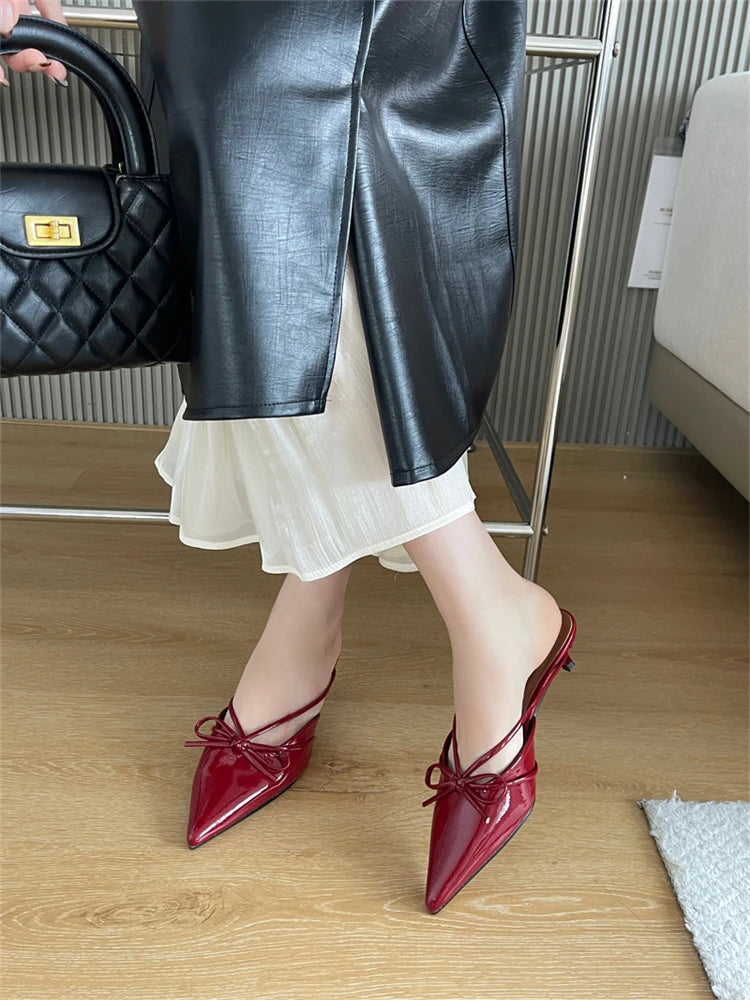 Aiertu  -  2025 New Fashion Pointed Toe Mules Women Slippers Thin Low Heels Sandals Elegant Dress Party Ladies Shoes Aiertu