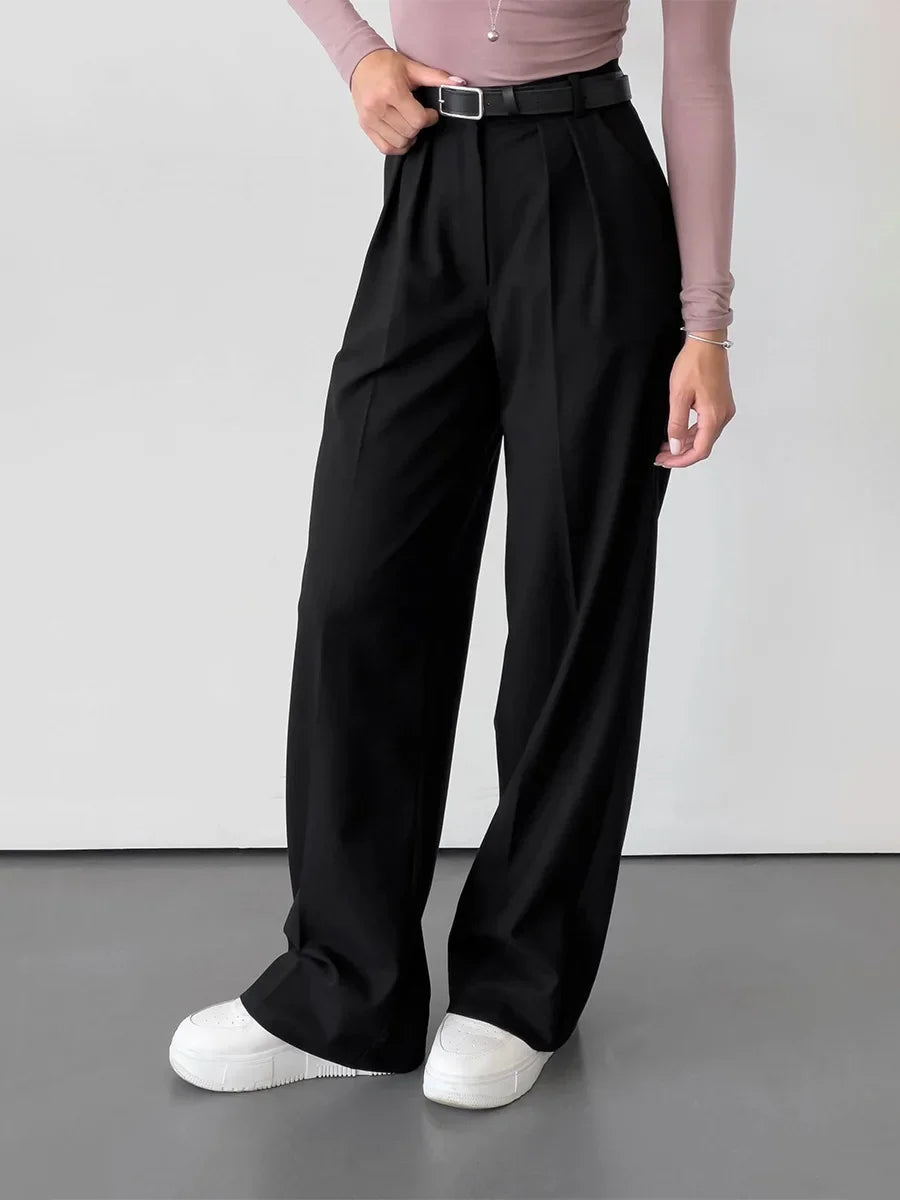 Aiertu  -  Spring Summer New Slim Fit Straight Leg Pants Women's Design High Waist Trousers Simple Office Lady Chic Suit Pants Aiertu