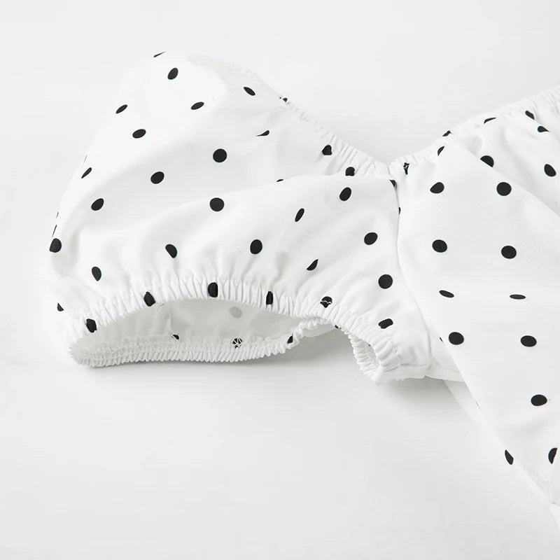 Aiertu  -  Simple Polka Dot Print Square Neck Women T-Shirts Slim Fit Ruffles Fashion Sweet Casual Design Blouses Aiertu