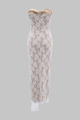 Aiertu  -  Tie Front Twist Knot Strapless Sleeveless Maxi Dress Aiertu