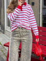 Aiertu  -  Women Baggy Striped Long Sleeve Tee Top Lapel Collared Shirt Y2k Loose Color Block Casual Loose Pullover Fall Streetwear Aiertu