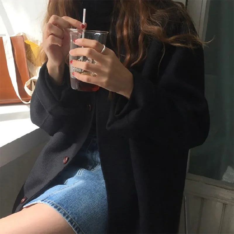 PICSGIRL  -  layered look inspo Thick Jacket Women Casual Fashion Loose Vintage Korean Warm Coat Female Winter Solid Single Breasted Outwears Lady Aiertu
