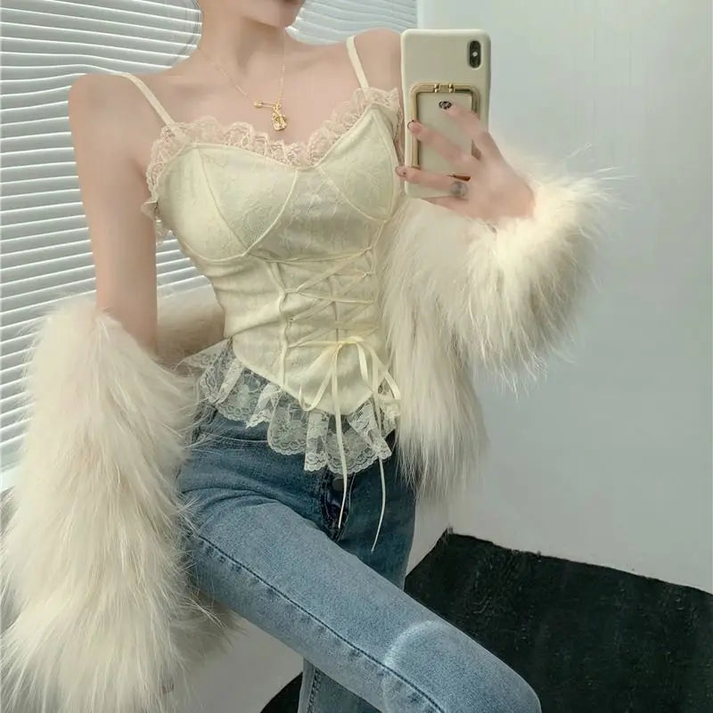 Sweet Girl Sling Y2k Summer Camis Women Clothes Streetwear Bow White Bandage Kawaii Slim Tank Tops Sexys Harajuku Crop Top Aiertu